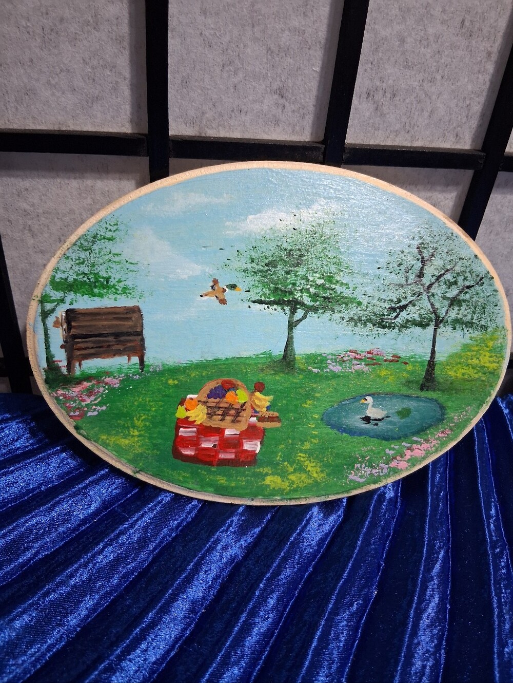 Handpainted Picnic Landscape Wall Art - Green